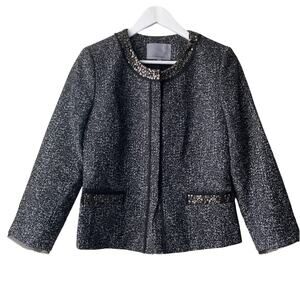 Classiques Entier Black & Gray Tweed Sequenced Neckline Jacket - M